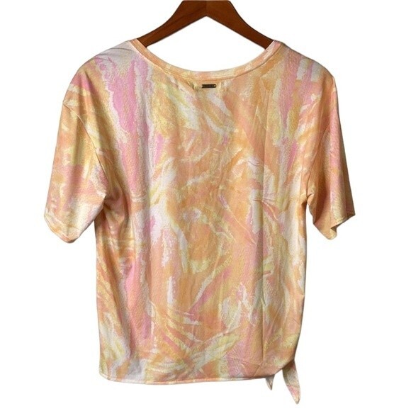 Prana Poly Jungle Top Honey Bee Side Waist Tie High Low Hem Scoop Neck Essential - Picture 7 of 14